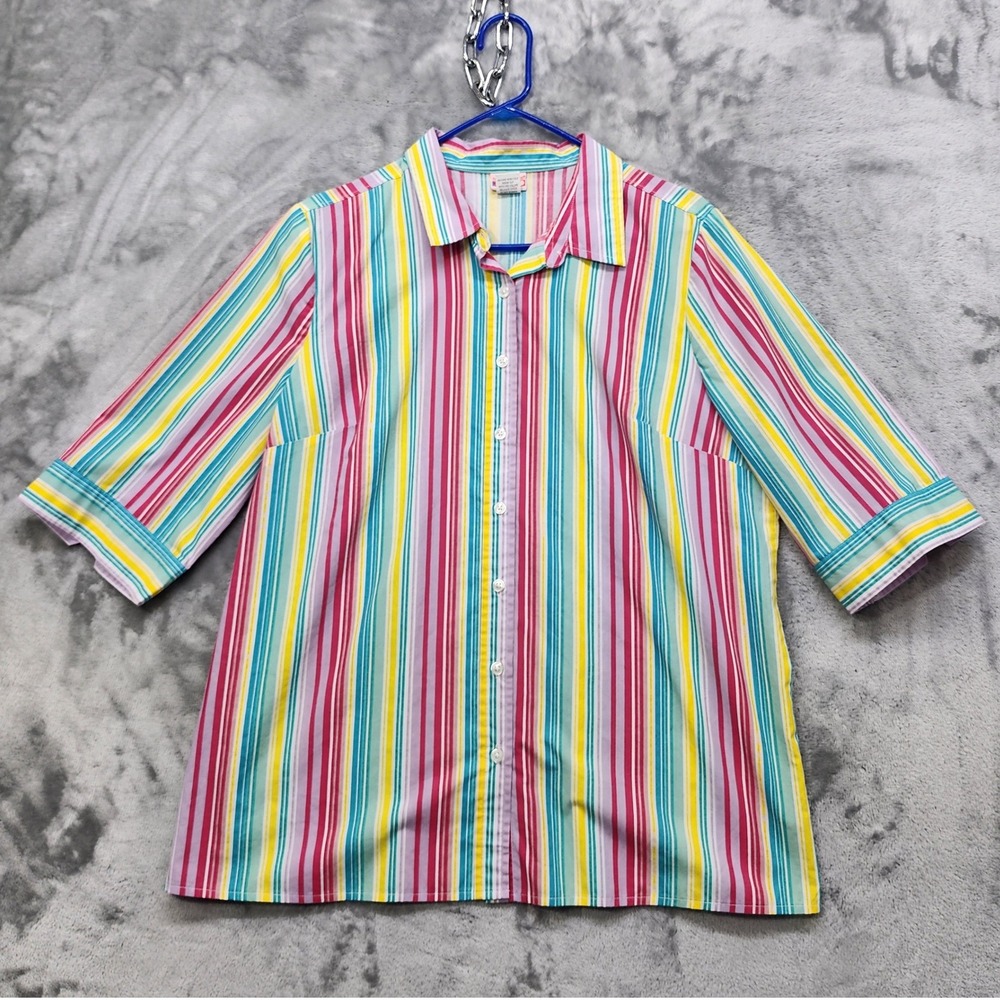 Vintage American Sweetheart Top Womens L Multicolor Striped Candy Button‎ Front